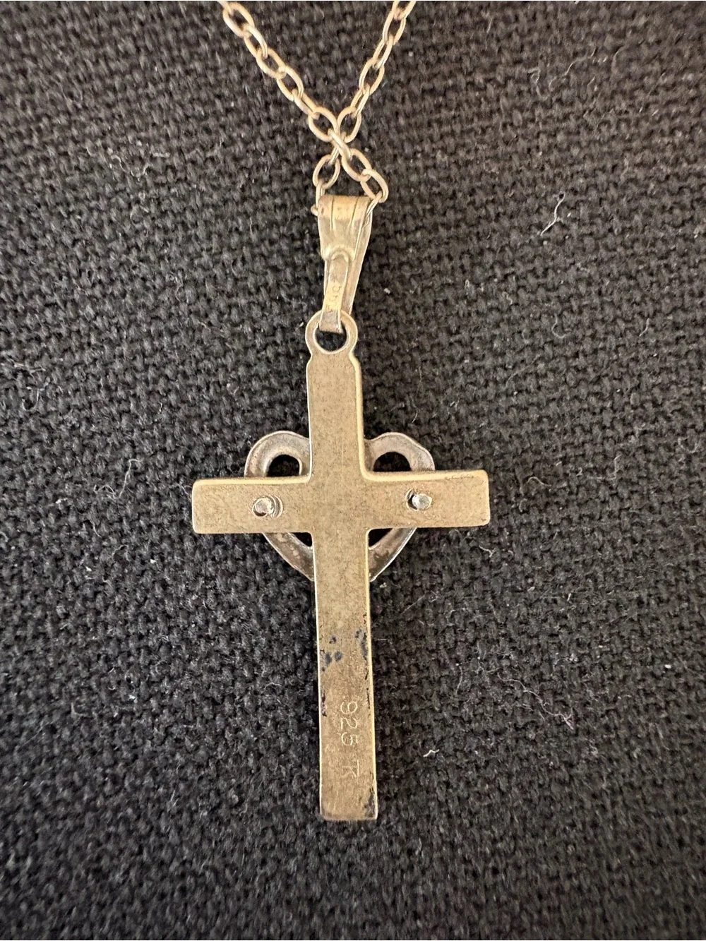 Sterling Silver Cross Necklace with Heart Accent - Silver - Picture 3 of 5